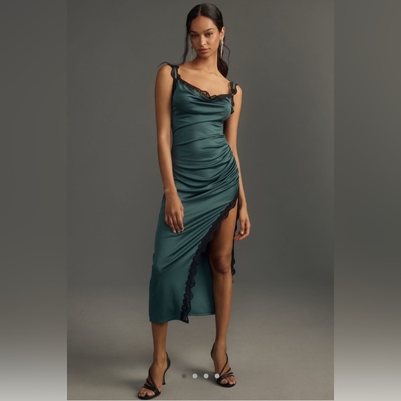 Anthropologie Dresses & Skirts - Anthropologie High-Slit Scoop-Neck Lace-Trim Midi Dress